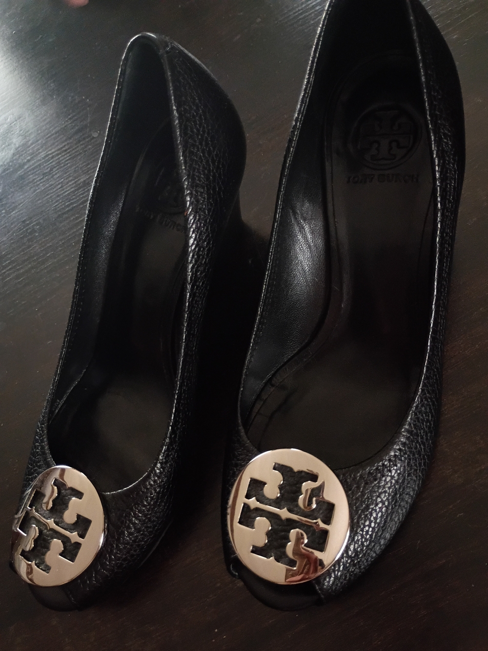 Tory Burch Black Leather Logo Ballet Flats